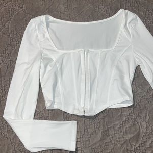 Size M Long Sleeve White Corset Style Crop Top NWOT